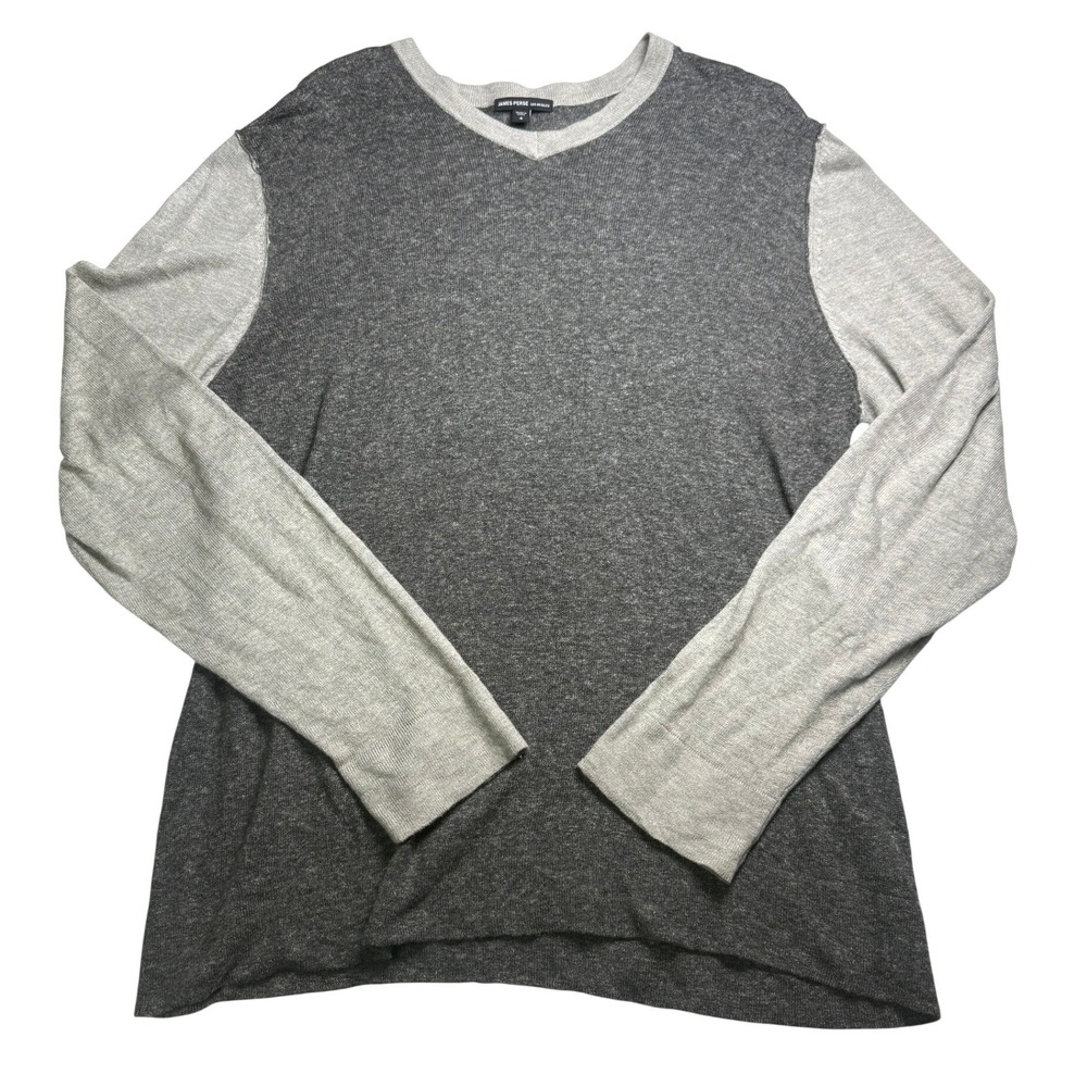 James Perse V-Neck Long Sleeve Pullover XL Sweater Gray Linen Blend Mens Size 4